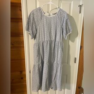 Everlane Midi Tiered Eyelet Dress in Blue and White stripe